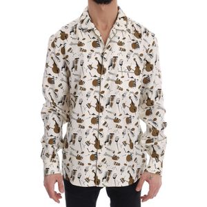 Dolce & Gabbana Witte Zijde JAZZ Motief Print Shirt