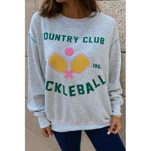 Azura Exchange Lichtgrijs COUNTRY CLUB PICKLEBALL Graphic Exposed Stitching Casual Sweatshirt