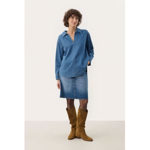 Part Two - Blouse - Blauw - Denim - V-hals - Lange mouwen - Losse pasvorm