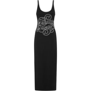 Philipp Plein - Lange Jurk - Zwart - Ribgebreide Katoenen Jersey
