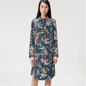 Flower-print ascot-tie shirt-jurk