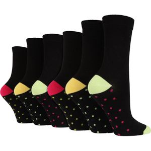 Wildfeet - 6 Paar Multipack Dames Bamboe Sokken | Dress Sokken met Voetpatroon - Vlek Geel