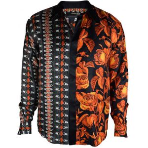 Roberto Cavalli - Overhemd - Oranje - Zijden met Bondage Bloemenprint