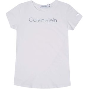 Girl's Calvin Klein Junior Slim Metallic Logo T-Shirt in White