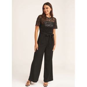 Gelegenheid met zwarte bloemenkant en pailletten met riem