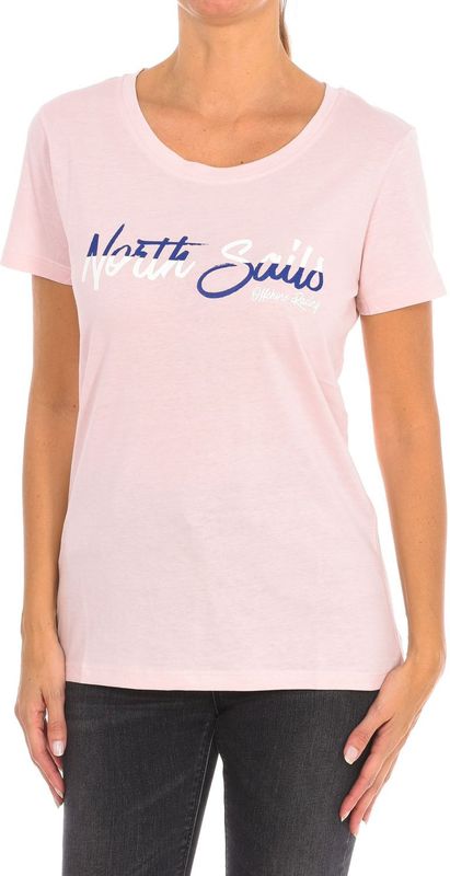 North Sails - T-shirt - Wit - Katoen - Korte Mouwen met Geribbelde Halslijn