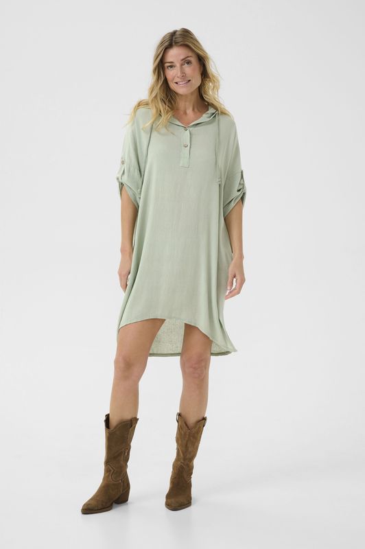 Cream - Lark - Jurk - Pastelgroen - Knielengte - Capuchon met Trekkoord