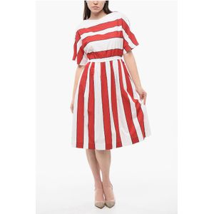Gestreepte SCULLY mouwloze jurk in Bianco, Rosso