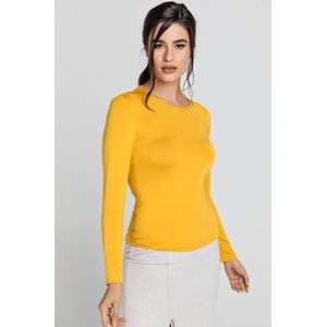 Ceylon - Gele Jersey Top - Lange Mouwen - Ronde Hals - Aansluitend