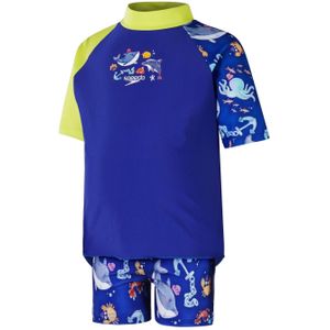 Speedo Kinder Digitale Print Korte Mouw Rash Guard Set (Blauw/Geel)