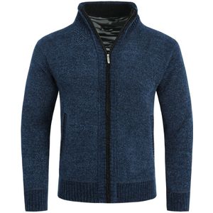 Herenvest met rits en opstaande kraag, gevoerde grofgebreide trui marineblauw
