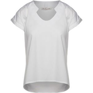 Top - Wit - Geweven Stof - Boothals - Dubbele Kapmouwtjes - Ongelijke Afgeronde Zoom