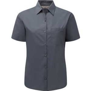 Russell Collectie Dames/Dames Korte Mouwen Poly-Katoen Easy Care Poplin Shirt (Konvooi Grijs)