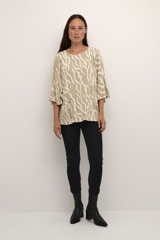 Blouse - Gevoerde Zoom - Viscose - Losse Pasvorm - Driekwart Mouw