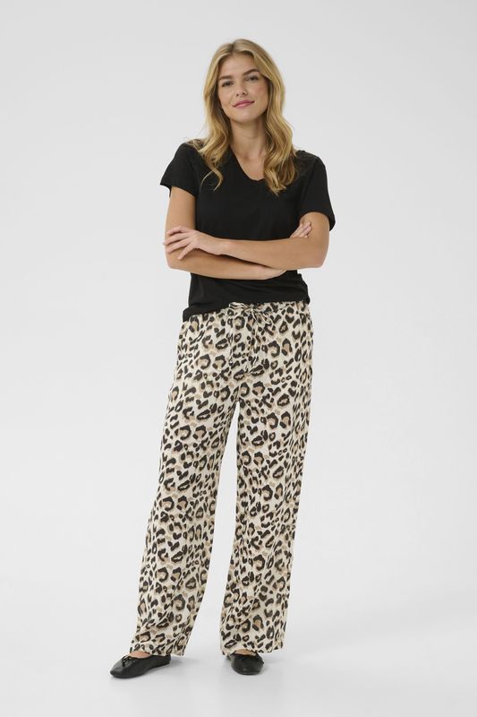 Cream - Broek 'Bellis' - Beige - Dierenprint - Wide Leg - Mid Waist