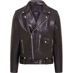 Heren - Biker Brando Jas - Zwart - Koeienhuid