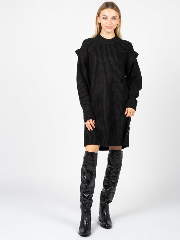 Silvian Heach - Braided Pattern - Jurk - Zwart - Ribstof