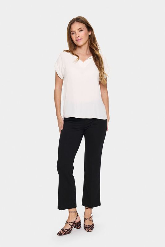 Saint Tropez - Gedrukte Top met Korte Mouwen - Beige - Overhemden