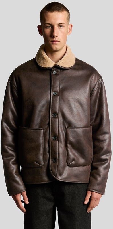 Lyle & Scott imitatiebont leren jas - bruin