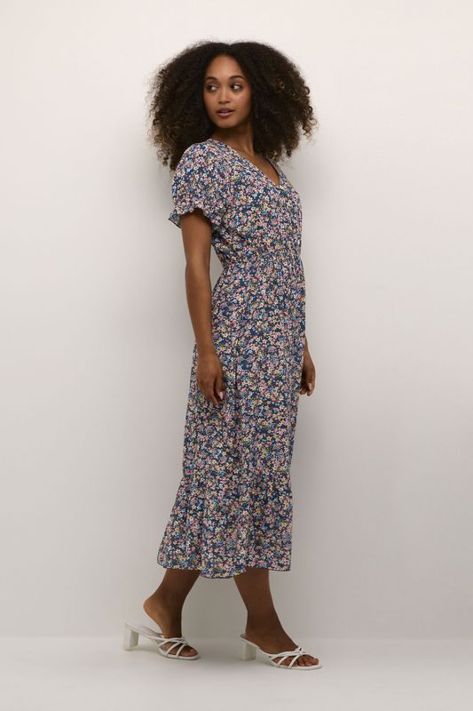 Cream - Jurk 'Lina' - Gemengde Kleuren - V-hals - 3/4 Lengte - Bloemenprint