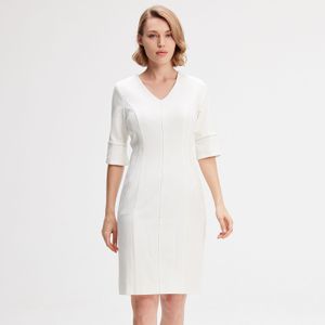 Korte Jurk - Zwart - Met Gecontracteerde Stiksels - Lange Mouwen - V-Neck