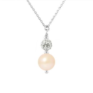 Ketting ketting zoetwater cultuur parel rond 9-10 mm roze, kristal preciosa en zilver 925