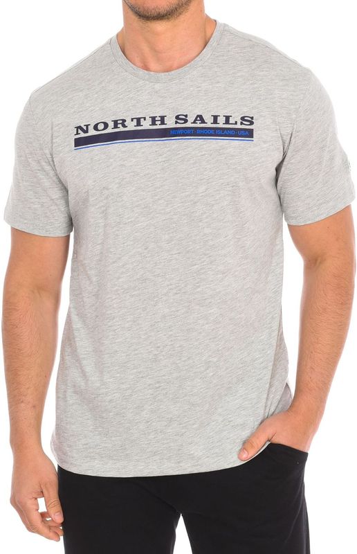 North Sails - T-shirt - Grijs - Katoen - Korte Mouwen met Geribbelde Afwerking