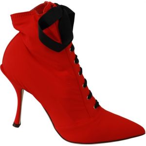 Dolce & Gabbana Dames Rode Stretch Zachte Hakken Booties Schoenen - Maat 36