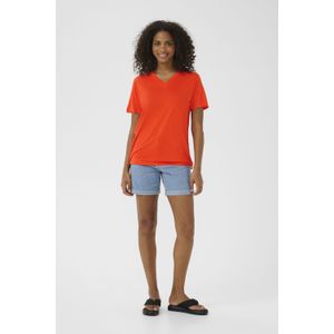 Kaffe - Kamaria V-Neck T-Shirt - Oranje - Linnen
