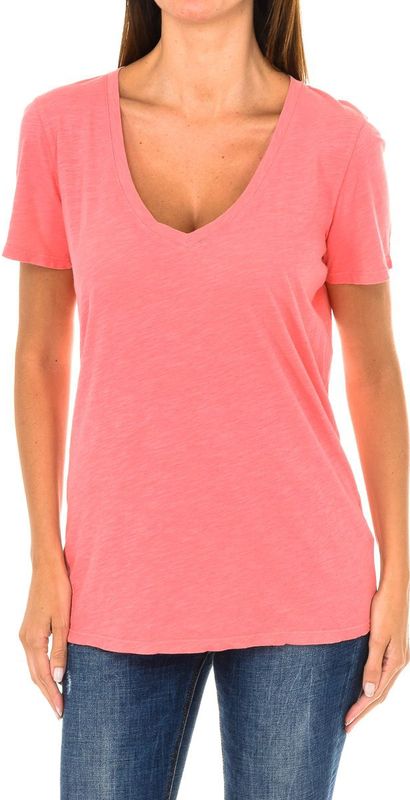 Dames - T-shirt - Koraal - 100% Katoen - Korte Mouwen - V-hals