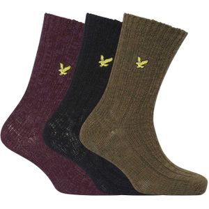 Lyle & Scott Heren grof gebreide sokken (pak van 3) (Zwart, Maroon, Groen)