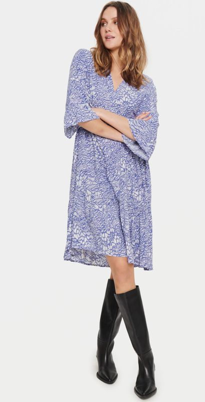 SAINT TROPEZ Jurk 'Eda'  beige / royal blue/koningsblauw