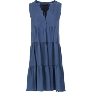 Indigo A-lijn Jurk - Mouwloos - Geplooide Naden - Ronde Halslijn met V-opening