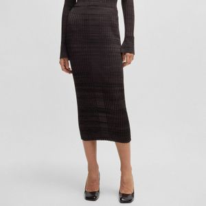 Damesrok Boss Farmina Ribbed Knit Midi in Bruin