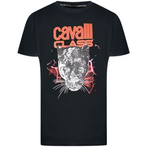 Cavalli Class Lightning Panther Design Black T-Shirt - Maat 2XL