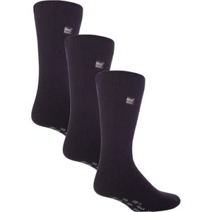 Heat Holders 3 paar pantoffelsokken voor heren met grips - Zwart Grijs