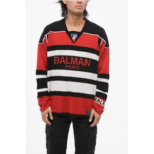 V-hals trui van maagdelijke wol in Rosso, Bianco en Nero