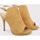 Made in Italia - Suède Enkelband Sandalen - Beige - Dames - 11,5 cm Hakhoogte