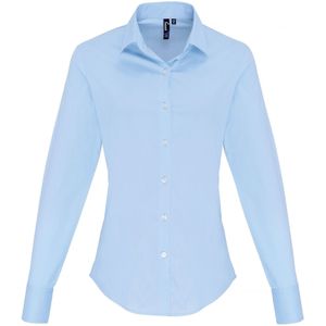Premier Dames/dames Stretch Fit Poplin Blouse met lange mouwen (Lichtblauw)