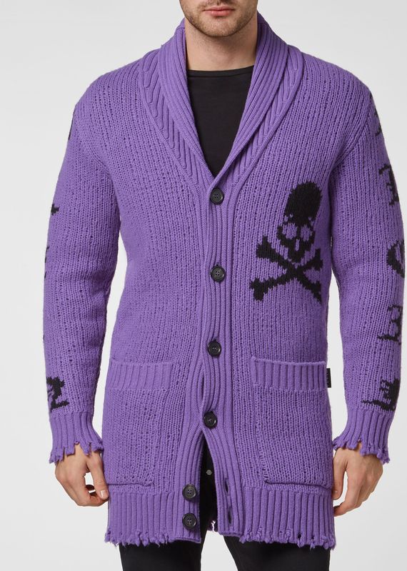 Philipp Plein - Cardigan Long Skull - Zwart - Maxi Cardigan - Lamswol