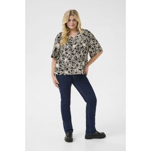 Blouse met korte mouwen Regular fit Black / Light Beige Flower floral