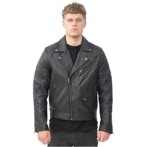 Leren Bikerjack - Gibraltar - Heren - Hoogwaardig Schapennappaleer - Met Rits