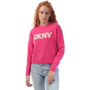 Dames DKNY Tinsel Logo Boucle Crew Knit Sweater in Roze
