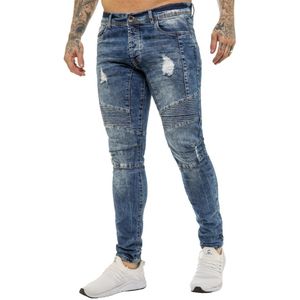 Enzo | Heren Skinny Stretch Biker Denim Jeans - Blauw - Maat 30/32