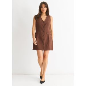 Chocolate Linnen Doorknoop Mini Overhemd Jurk
