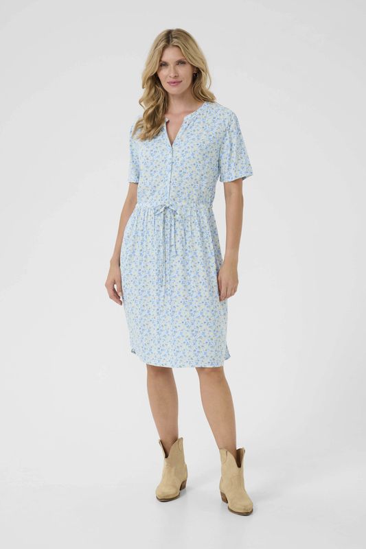 Cream - CRTiah - Jurk - Blauw - Lichtblauw - Pastelgeel - Groen - Bloemenprint