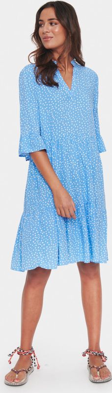 Saint Tropez - Wijdvallende Jurk - Blauw - Dames - Met Ruchedetails