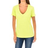 Dames - T-shirt - Koraal - 100% Katoen - Korte Mouwen - V-hals