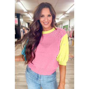 Kleurblok Gebreide Parel Trui