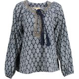 Geometrische Print Blouse met Lange Mouwen en Beaded Halslijn
